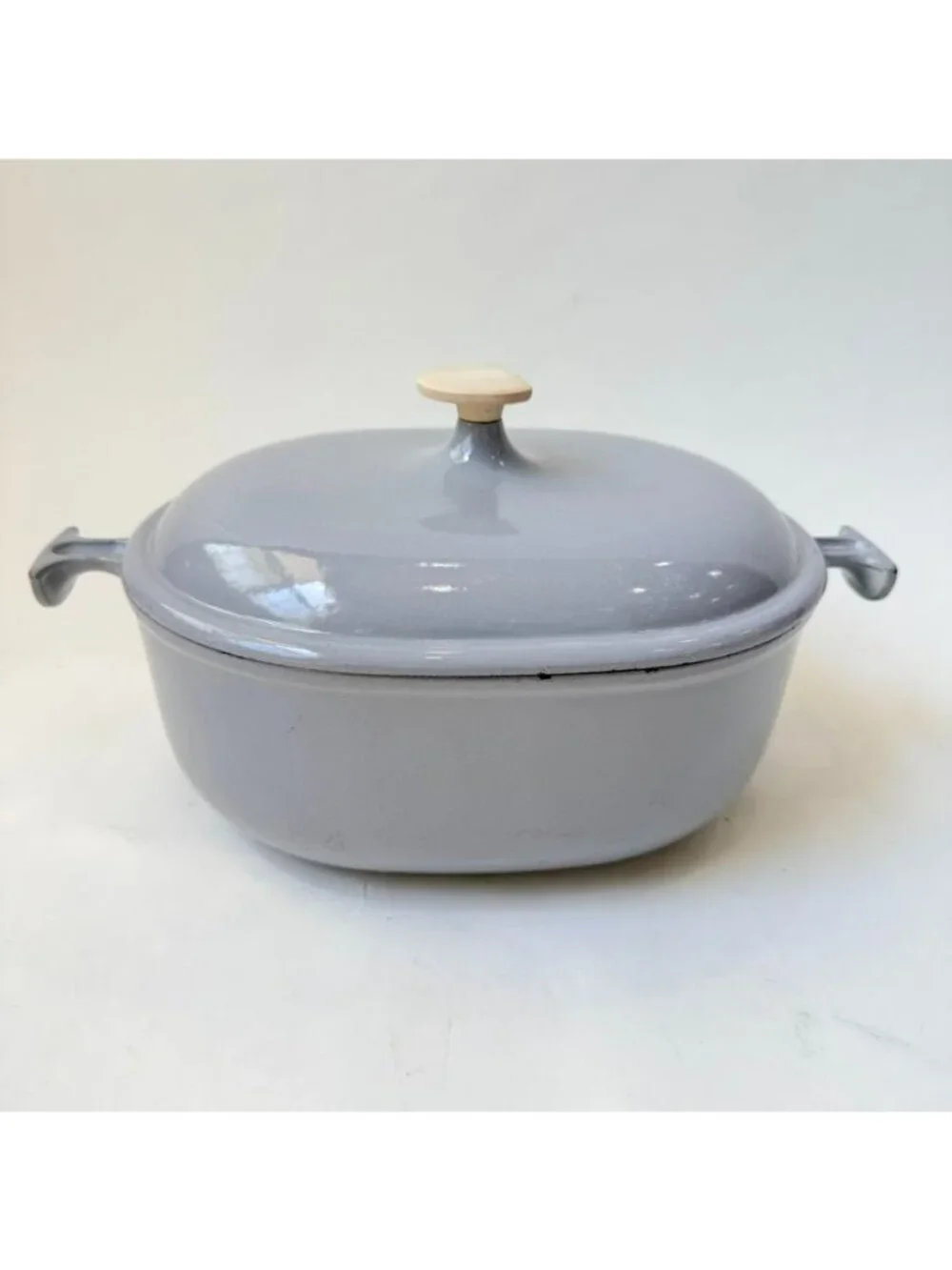 RARE Vintage Le Creuset La Mama Enzo Mari Oval Cast Iron Dutch Oven Gray